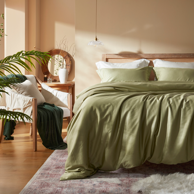 Overcloud® Sateen Egyptian Cotton Sheet Set-Pale Olive Green-500TC